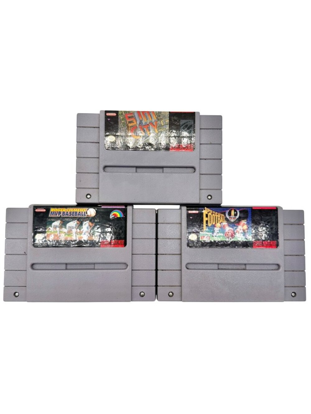 Super Nintendo SNES 3 Game Cartridges Lot 1990s Sim City Baseball Football Games